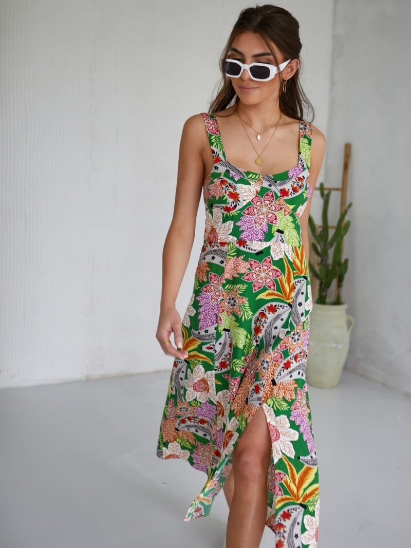 Summer midi dress with straps, green 3183 - Online store - Boutique